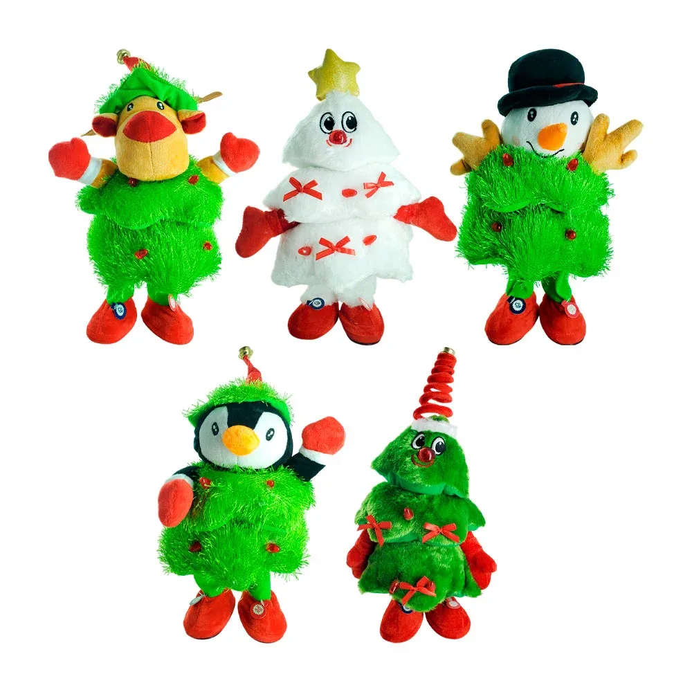 Adorno de personajes navideños suave o peludito, con luz y grabado de voz