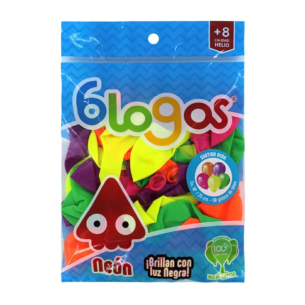 Paquete con 50 globos blogos neón en colores surtidos de látex no.10 / neón / 456699