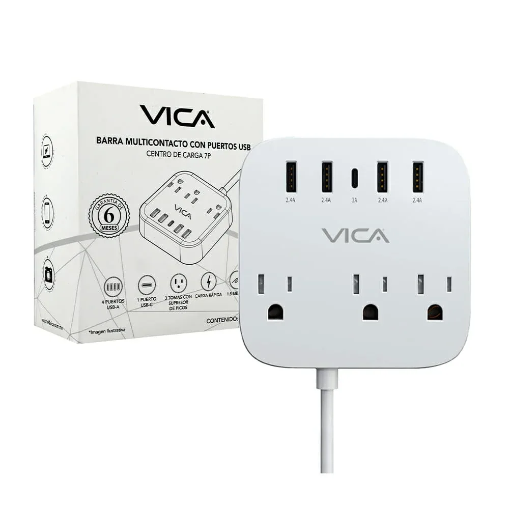 Barra multicontacto vica con puertos usb y tipo-c, 1.5m