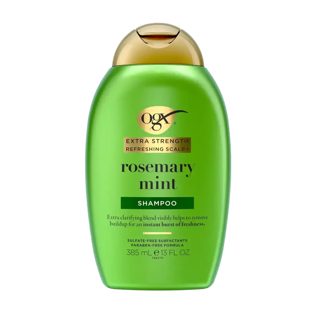 Shampoo ogx de 385ml con extracto de menta y romero para fuerza capilar