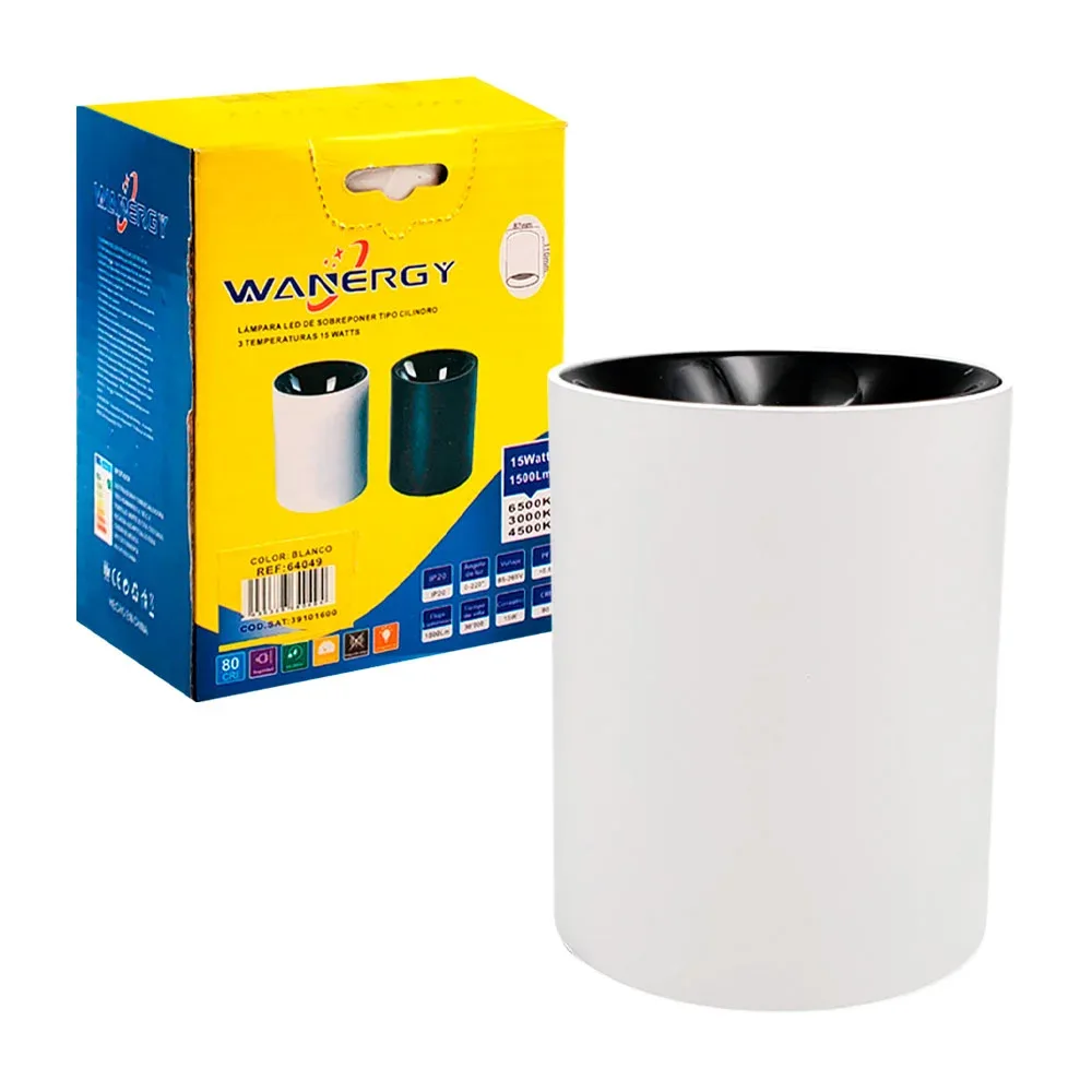 Lámpara led wanergy para sobreponer tipo cilindro, 15w y 3 intensidades / 64049