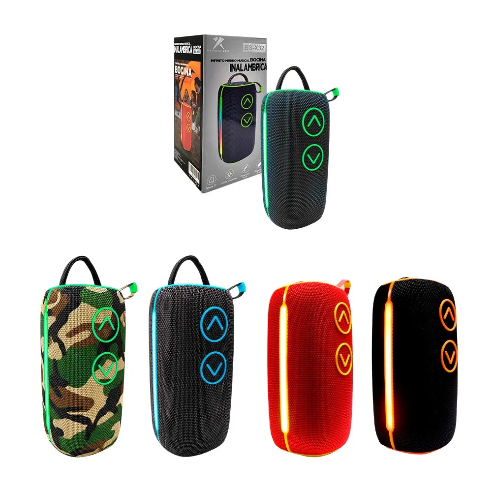 Bocina inalámbrica cilíndrica, sonido 360, puerto auxiliar, usb y tf + luz rgb