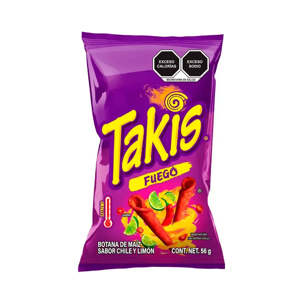 1pz Bolsa de papas barcel takis fuego con sabor chile y limón de 56g / 424536