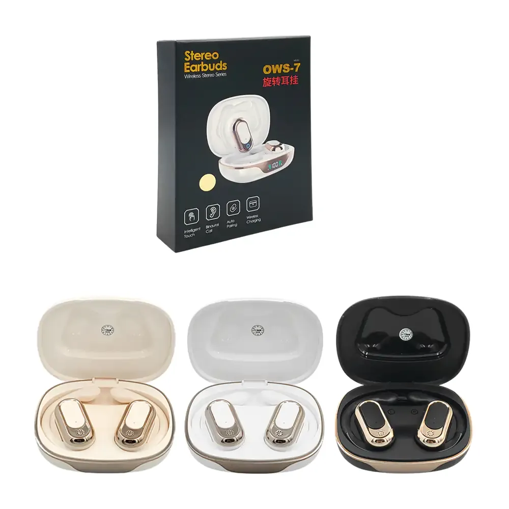 Audifonos inalámbricos, sonido binaural, manos libres + estuche de carga / ows-7