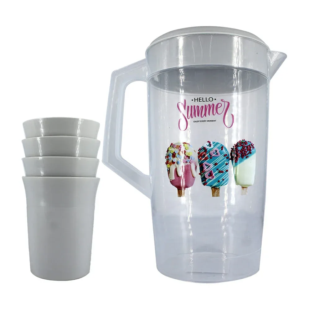 Jarra de plástico de 2L + 4 vasos de plástico / 6206-4