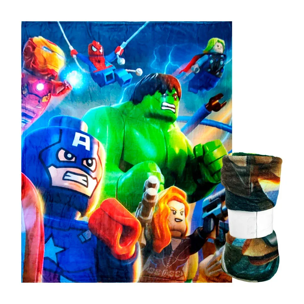 Cobija cobertor afelpado con estampado de héroes marvel estilo lego