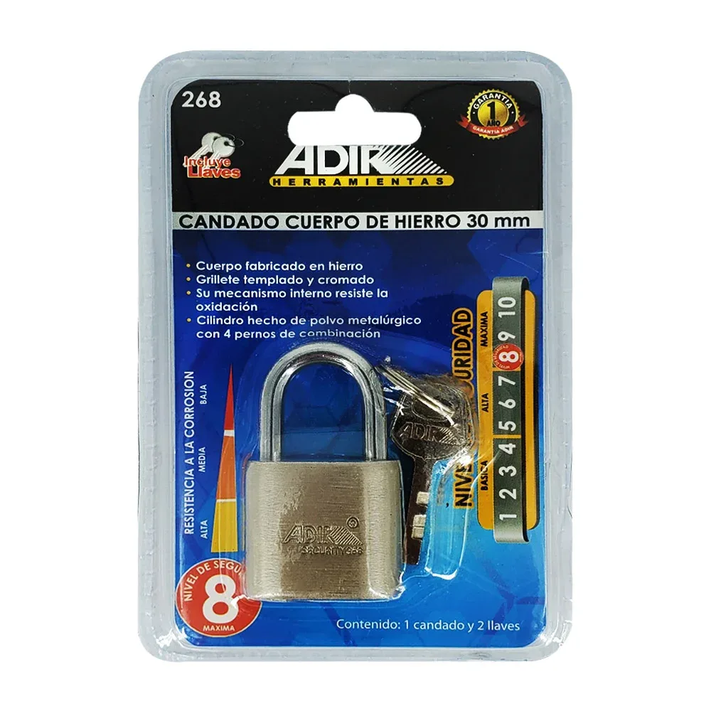 Candado pequeño de hierro 30mm con nivel de seguridad máxima + juego de 2 llaves / 268