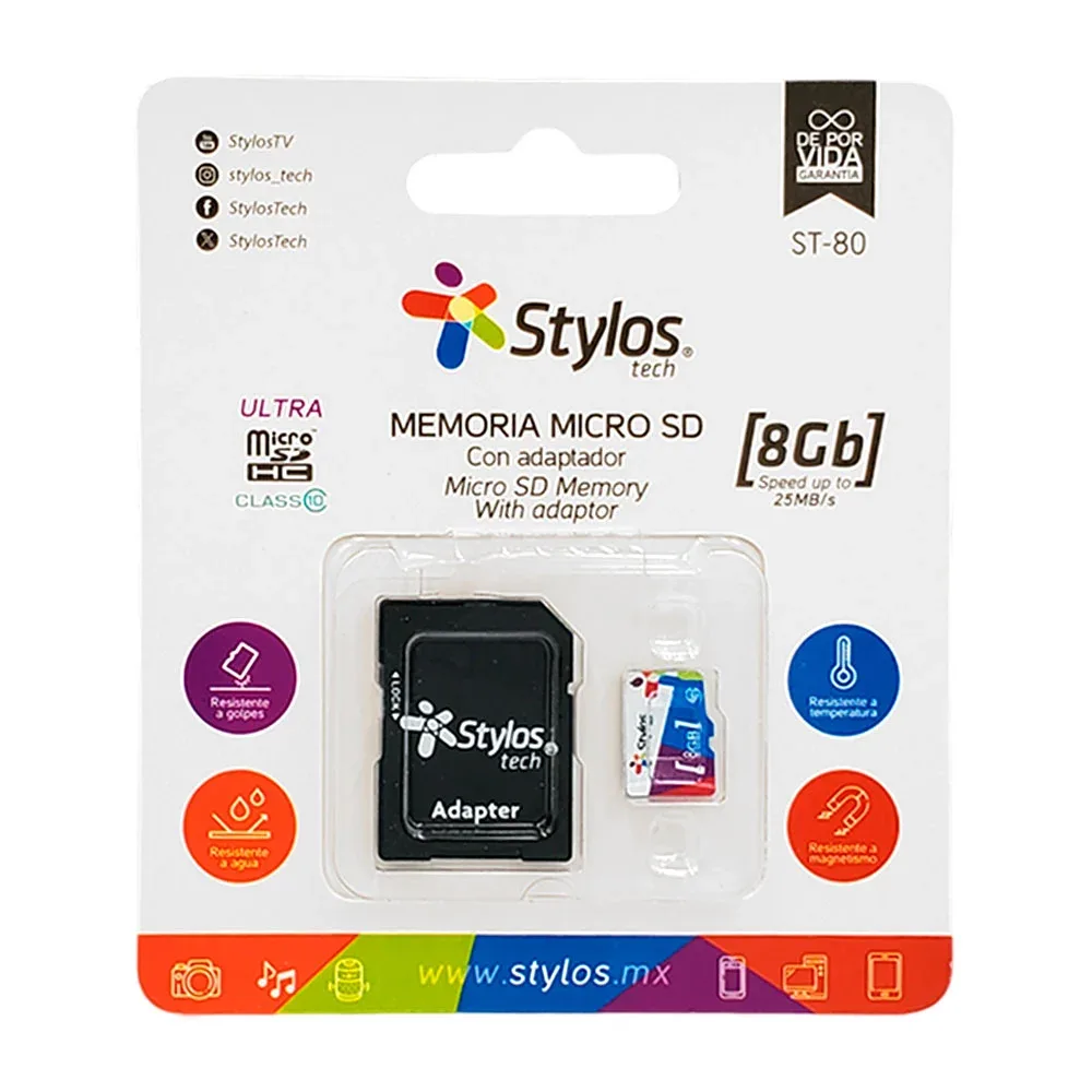 Memoria stylos sd 8gb clase 10 + adaptador / stmsd81b
