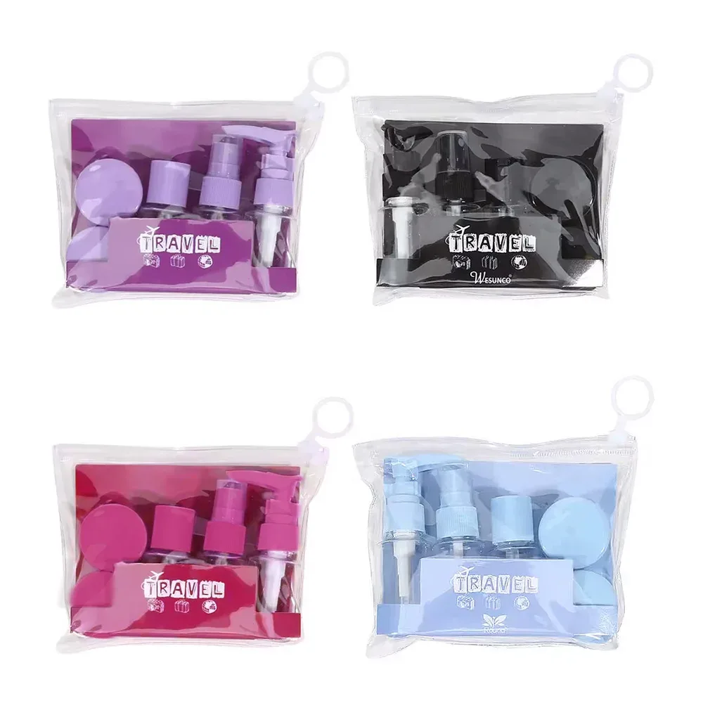 Kit para viaje, 3 botellas dispensadoras 30ml, 2 mini frascos + palita, variedad