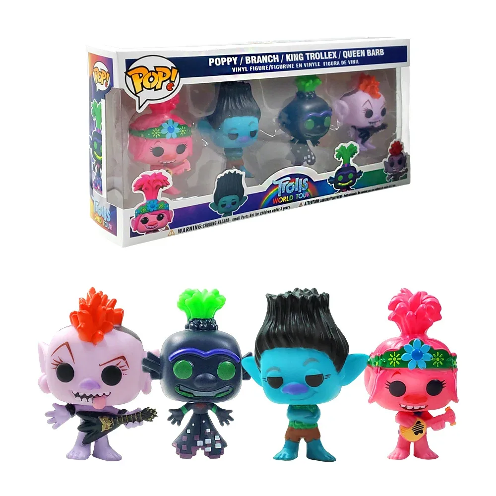 Paquete con 4 figuras pop coleccionables de los trolls, 8 cm, variedad