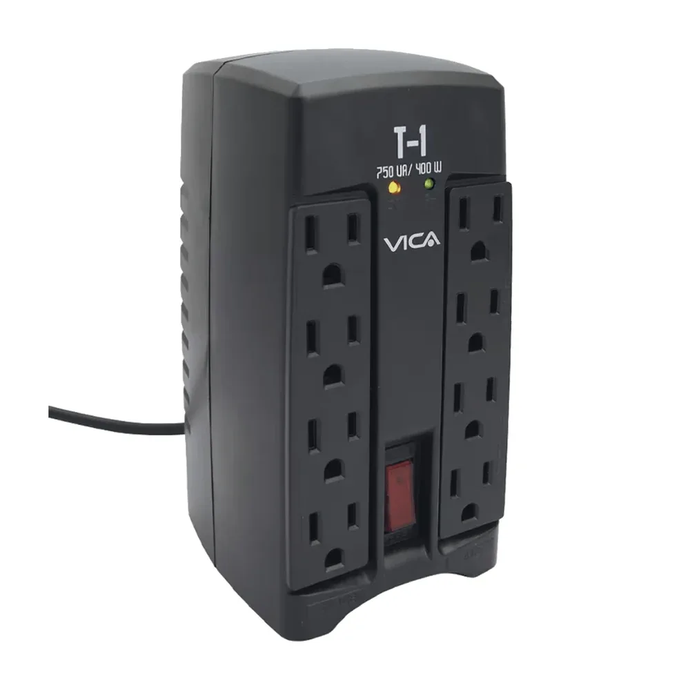 Regulador electrónico vica de voltaje con 4 tomas reguladas y 4 tomas con supresor de picos 750va o 400w / t-1