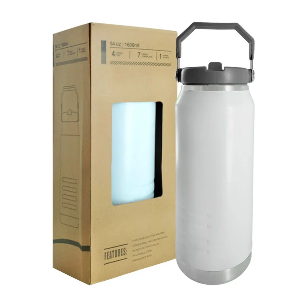 Termo de acero inoxidable metálico, 54 oz con agarradera y popote, variedad