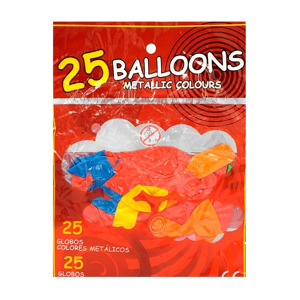 Paquete con 25 mini globos de látex en tonos metálicos / metallic colours