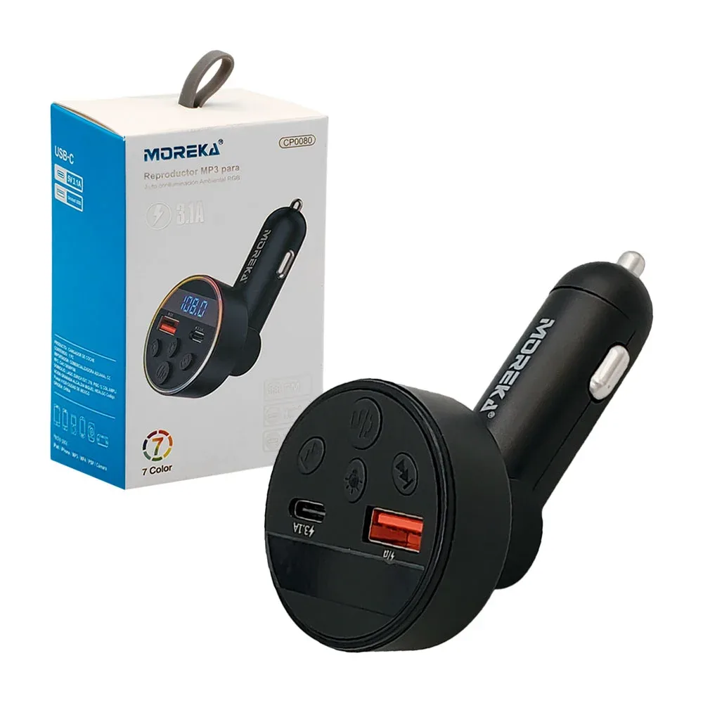 Plug moreka cargador, manos libres, reproductor usb, puerto usb y tipoc, rgb