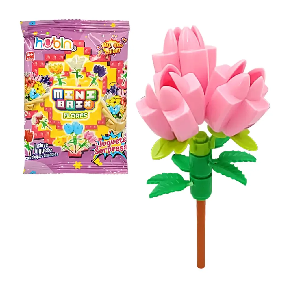 1pza mini bolsita mini brix, juguete armable con temática de flores, variedad de colores