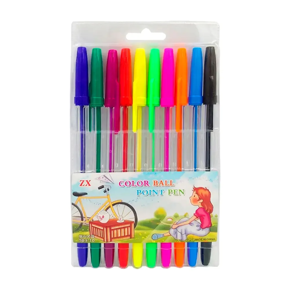 Paquete con 10 plumas de colores en tonos neón, variedad de colores / 583-10