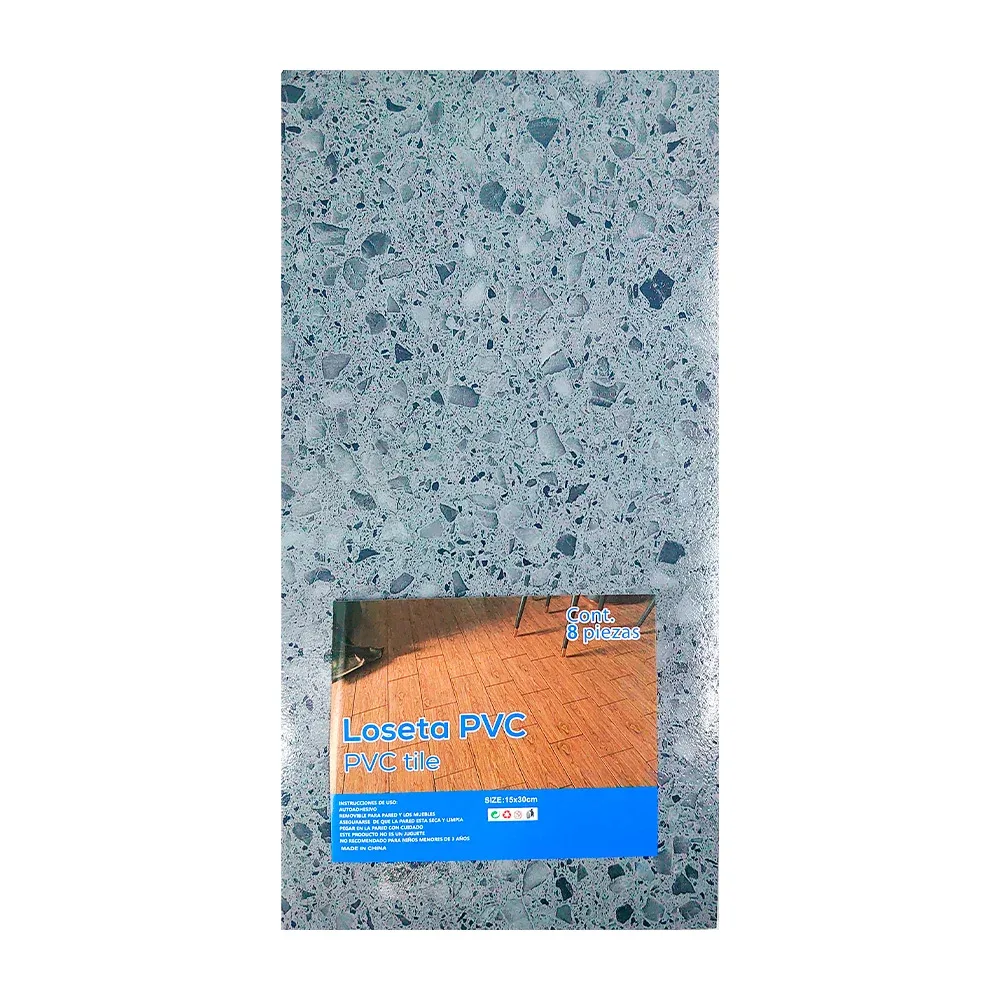 Paquete de 8 losetas de pvc para piso, con diseño de textura rocosa y color gris obscuro / 16-0260
