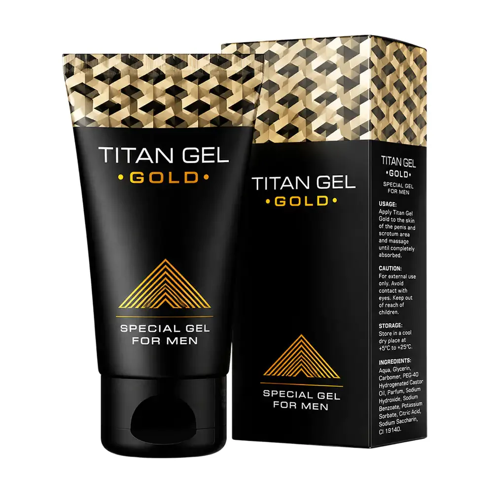 Retardante masculino titan gel dorado, a base de agua con sensación extra