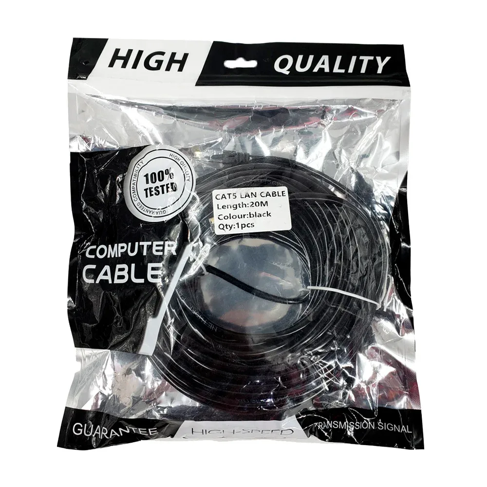 Cable de internet utp con exterior cat5 de color negro o blanco con longitud de 20mtrs / cable de conexión directa / cat5-20m