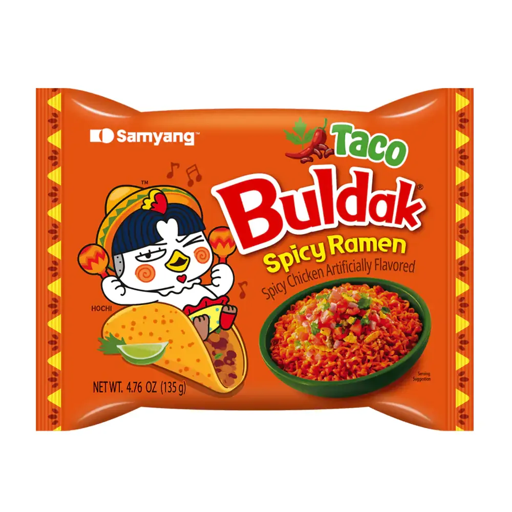 Ramen buldak taco original con un nivel de picante alto, 135g / taco