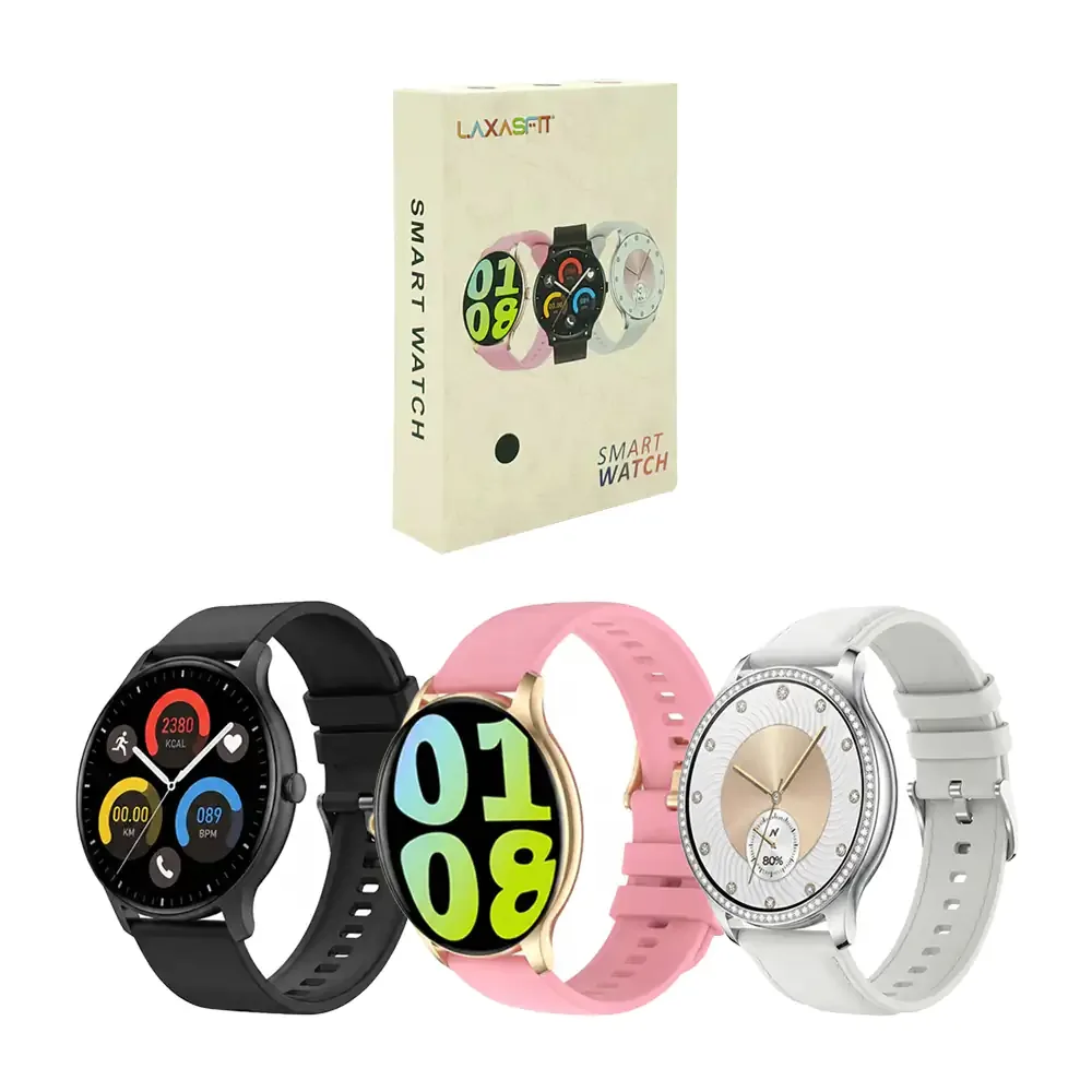 Smart watch redondo laxasfit con correa de silicon + cargador magnético, variedad de colores