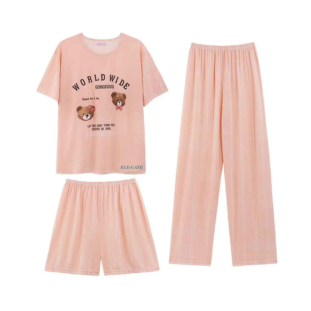 Pijama coquete ligera y casual unitalla de 3 piezas, blusa, short y pantalón, variedad de modelos / rop.96