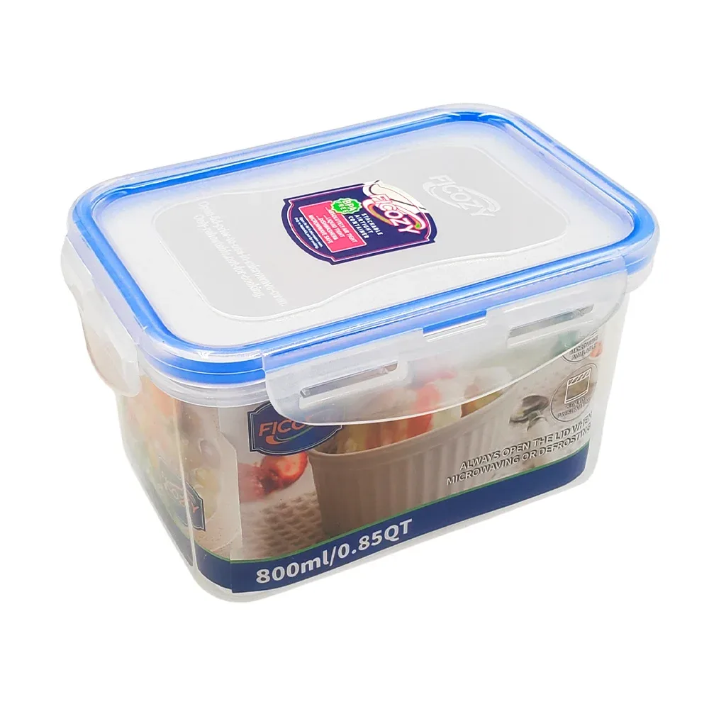 Tupper rectangular de plástico transparente con capacidad de 800ml, resistente