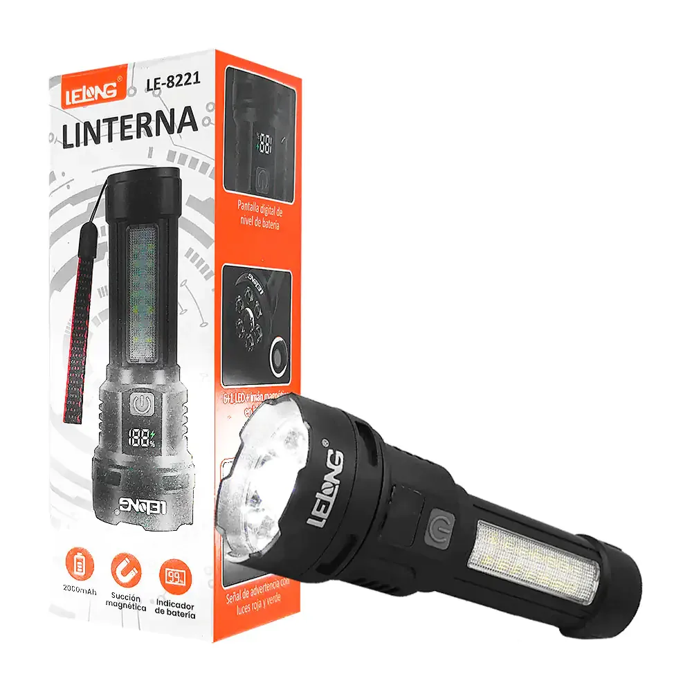 Lámpara de mano recargable con varios modos de luz, indicador de batería + asa