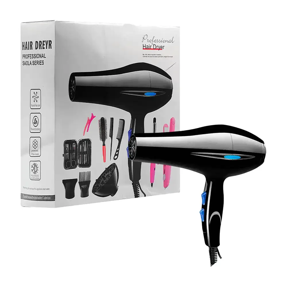 Combo de secadora, mini plancha, cepillo y pinzas para cabello + kit de manicura