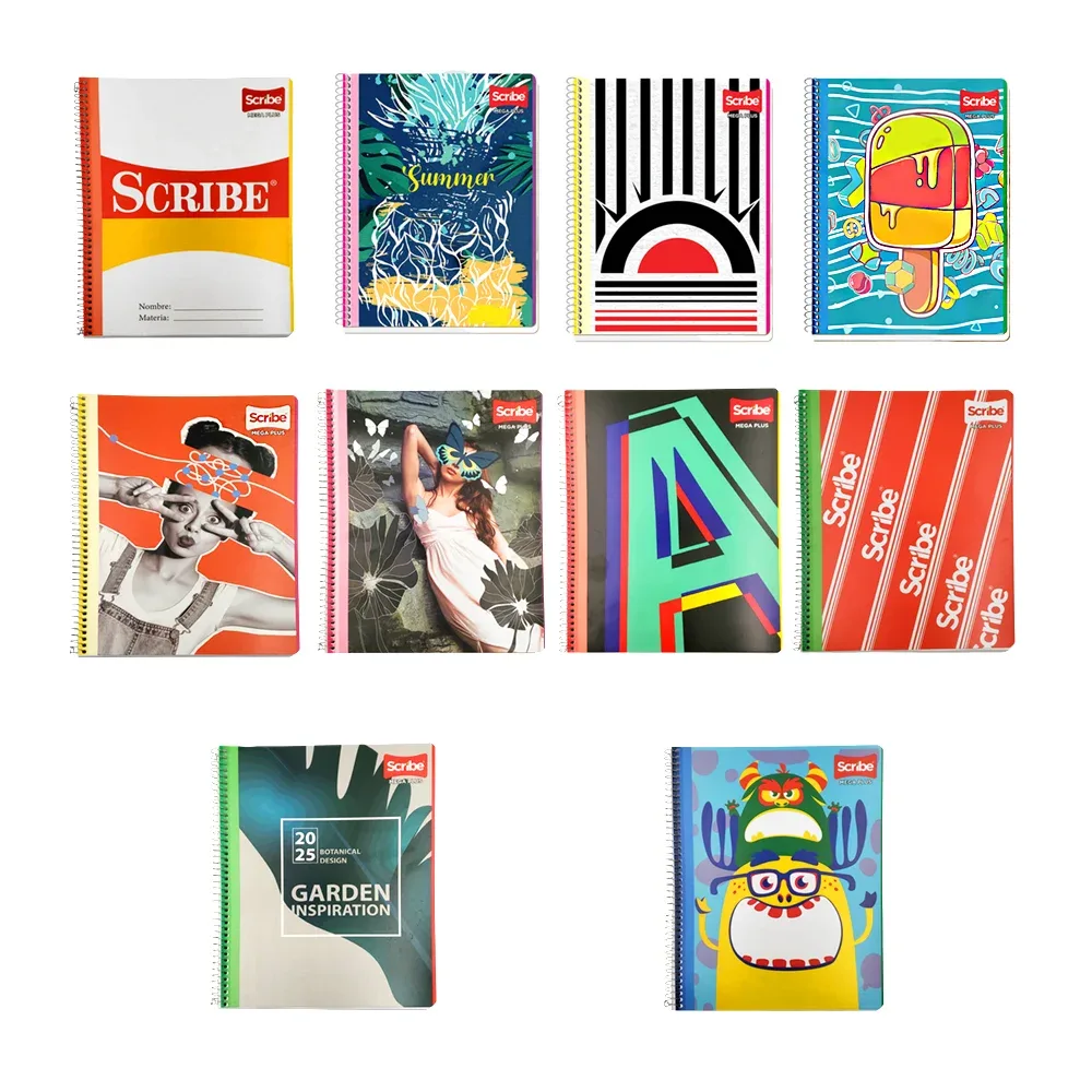 Cuaderno escolar scribe mega plus con 100 hojas de cuadro grande + estampados