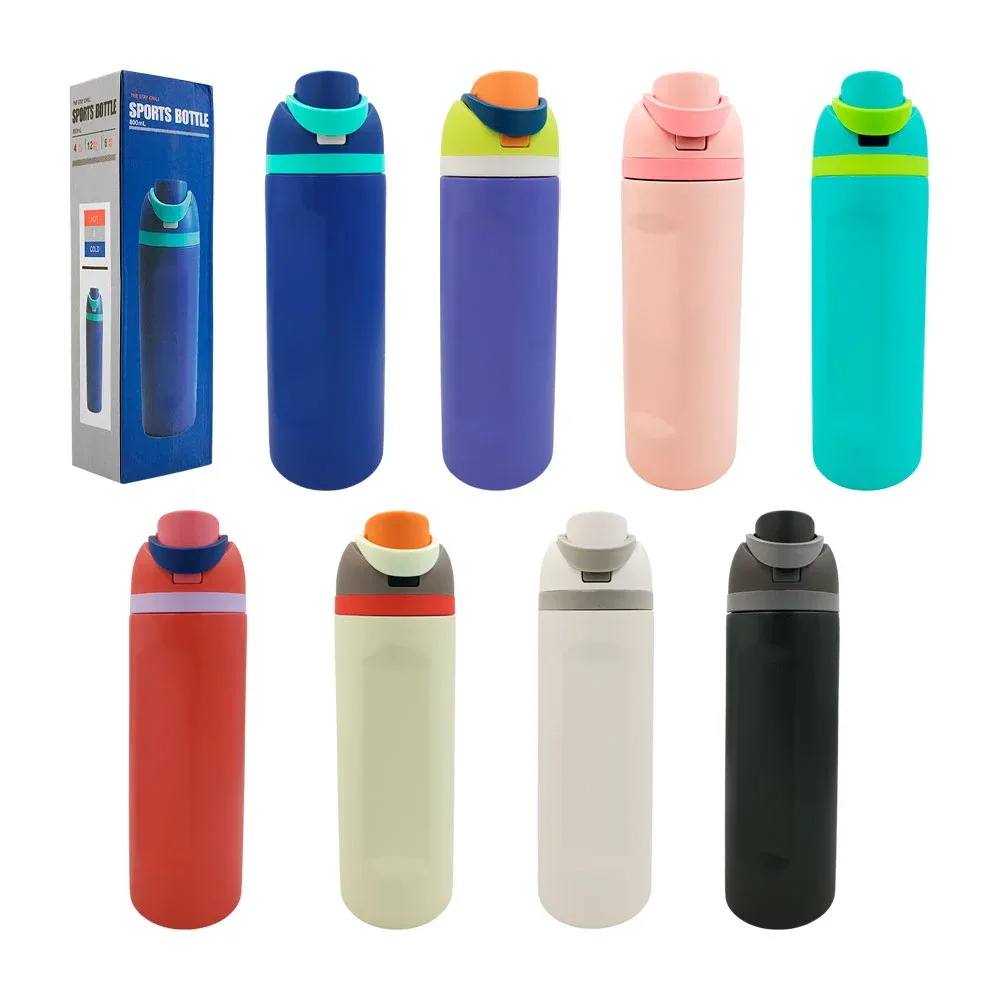 Vaso termo tipo deportivo liso de 800ml con cierre hermético y asa, variedad