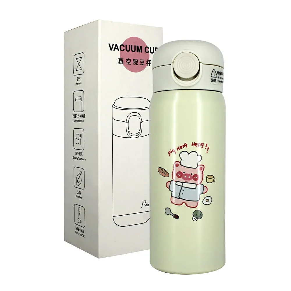 Termo vacuum cup de acero inoxidable con broche redondo y diseño kawaii de animales, variedad de diseños / piq heng heng!!