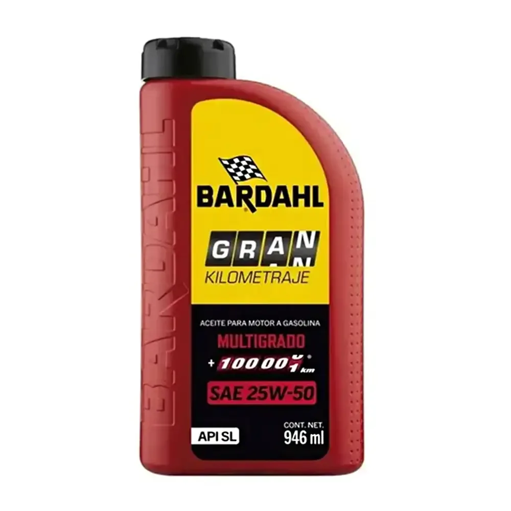 1pza aceite bardahl gran kilometraje, aceite para motor a gasolina multigrado, sae 25w-50, 946ml