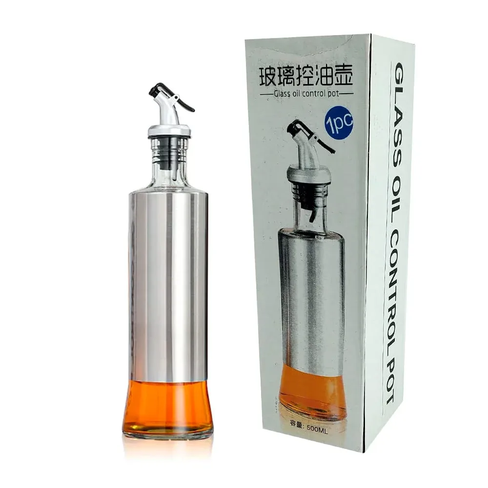 Botella de vidrio dispensadora de aceite de oliva con capacidad 500ml / glass oil control pot