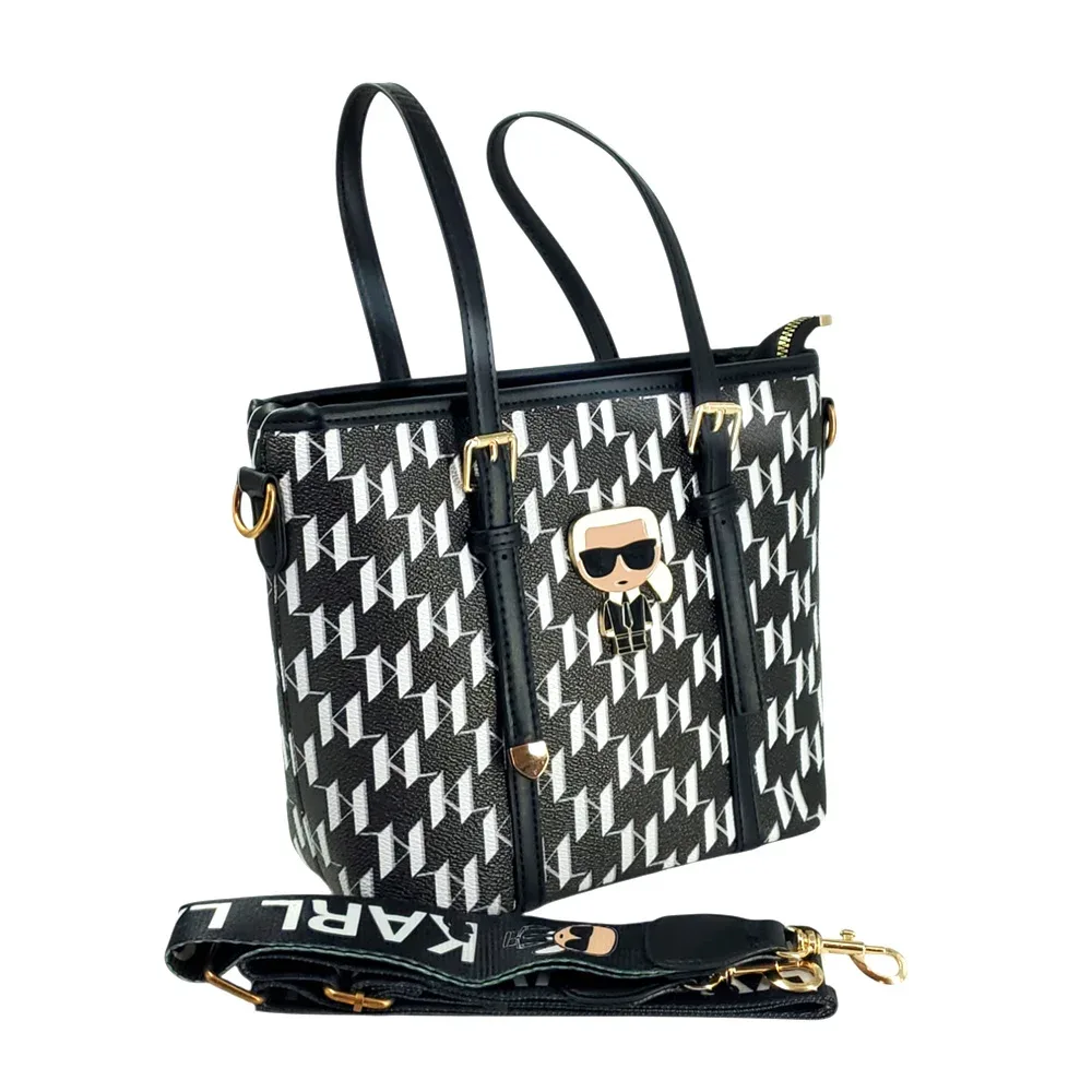 Bolsa kl con estampado de monograma, 1 compartimento, asa lisa, correa estampada