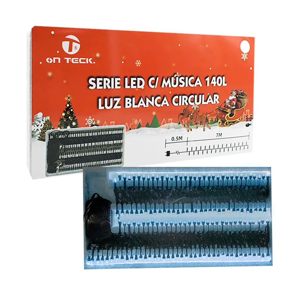 Serie musical navideña on teck de 7 metros con 140 focos led de luz blanca / 17486