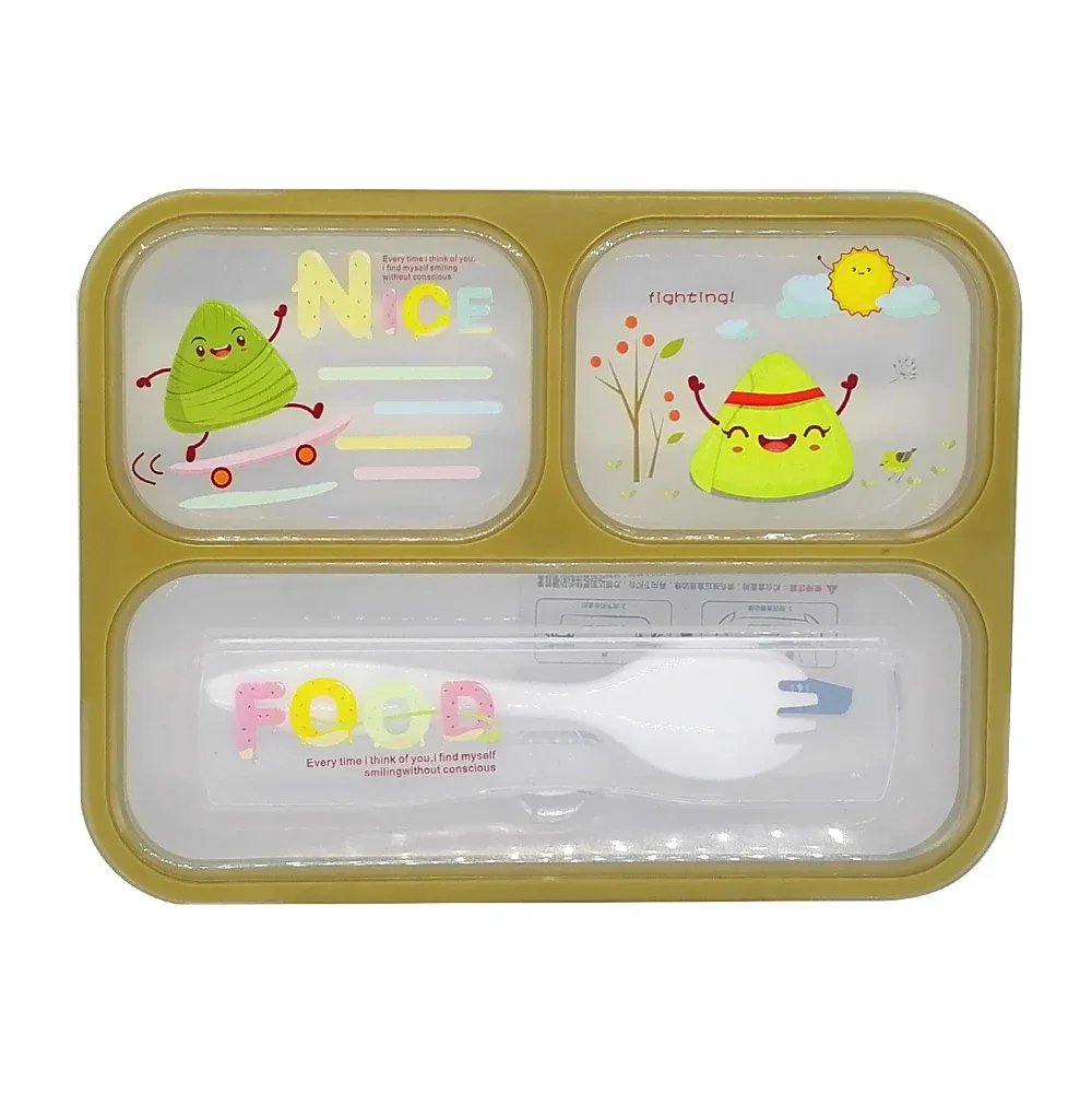 Tupper rectangular con 3 compartimientos + cubierto y diseño kawaii, variedad de colores / food / ice / dm1579