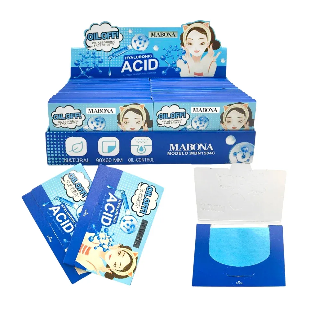 Paquete con 100 hojas, con ácido hialurónico, para absorber grasa facial