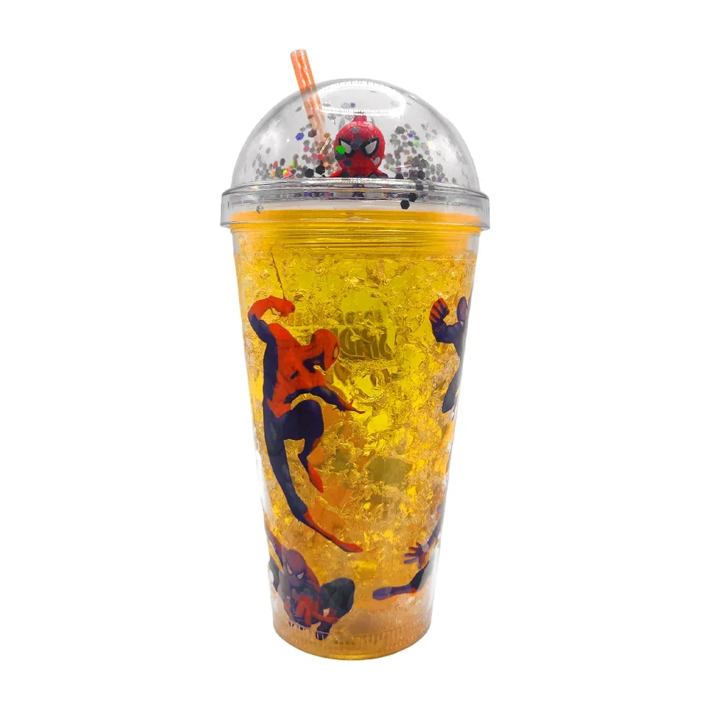 Vaso de acrílico con efecto hielo, luces led, popote, tapa tipo domo con diamantina + estampado de spider-man, variedad de modelos / a24047q