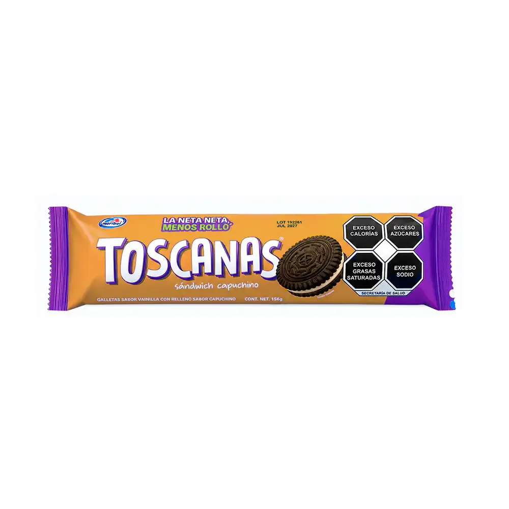 Paquete tubo de galletas toscanas sándwich sabor capuchino, 156g / 003557