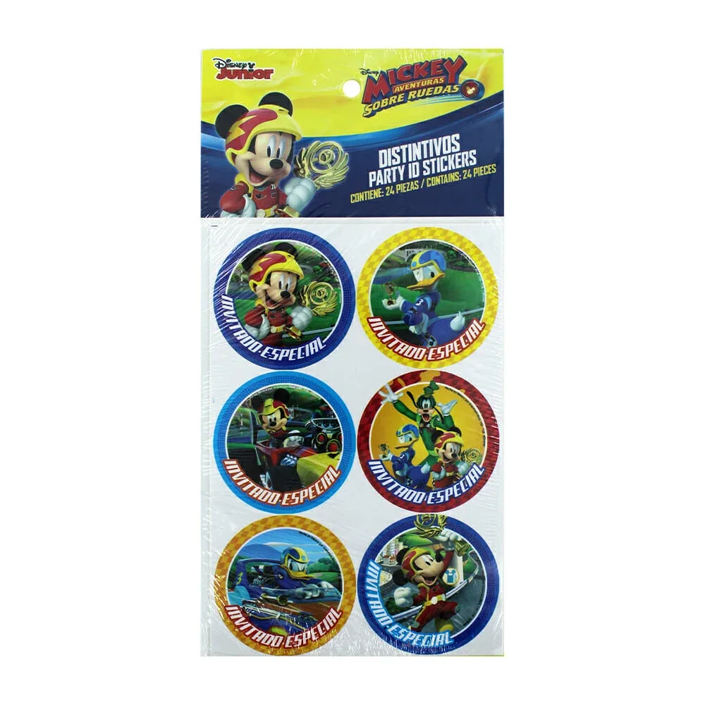Paquete de 24 distintivos party id stickers redondos granmark con diseño de mickey aventura sobre ruedas / 130-728