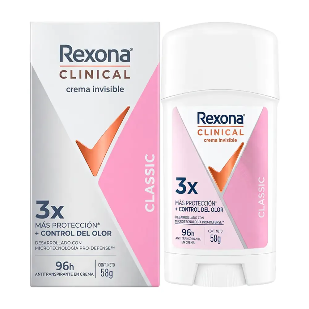 1pza Desodorante rexona clinical crema invisible en barra, 58g