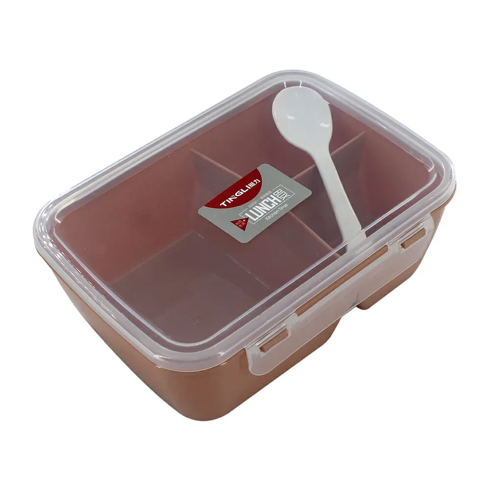 Tupper rectangular tingli de 3 compartimentos con cubiertos y capacidad para 1100ml, variedad de colores