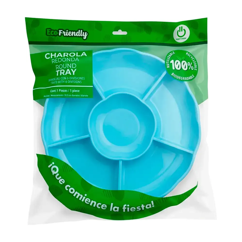 Paquete con 3 charolas de plástico en forma de flor con 6 divisiones en tono azul cielo
