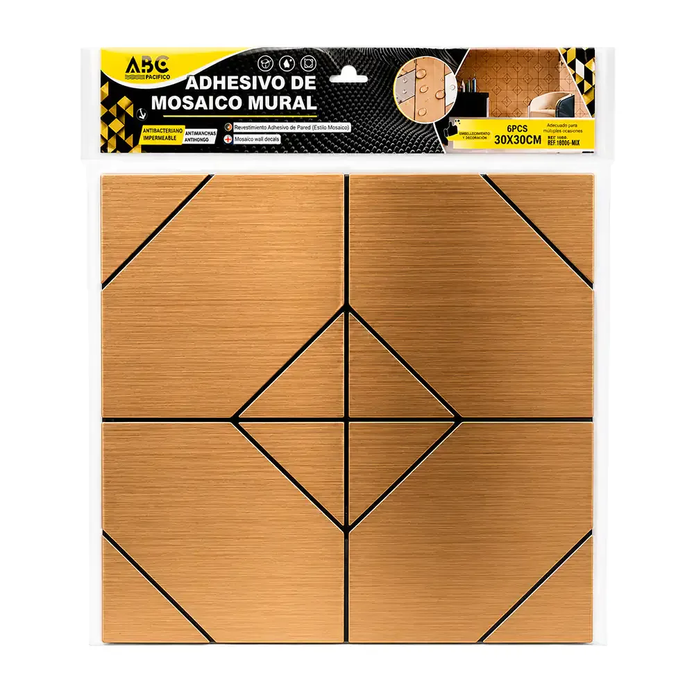Paquete con 6 láminas para pared, 30x30cm, diseño geométrico con efecto espejo color dorado
