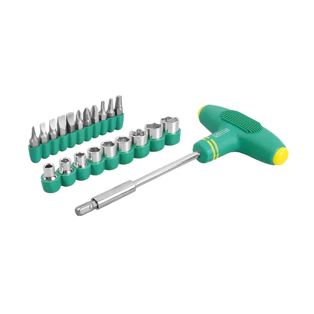 Set de 22 piezas con desarmador tipo t + 6 puntas de cruz, 5 puntas planas intercambiables y 9 dados / 3686