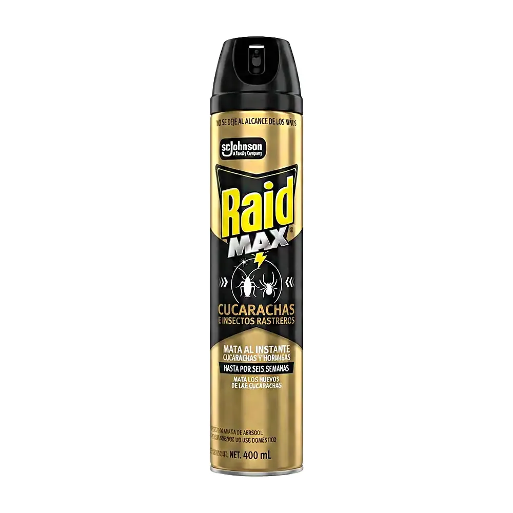 1pz raid max insecticida en aerosol contra cucarachas y animales rastreros, 400ml / raidmax