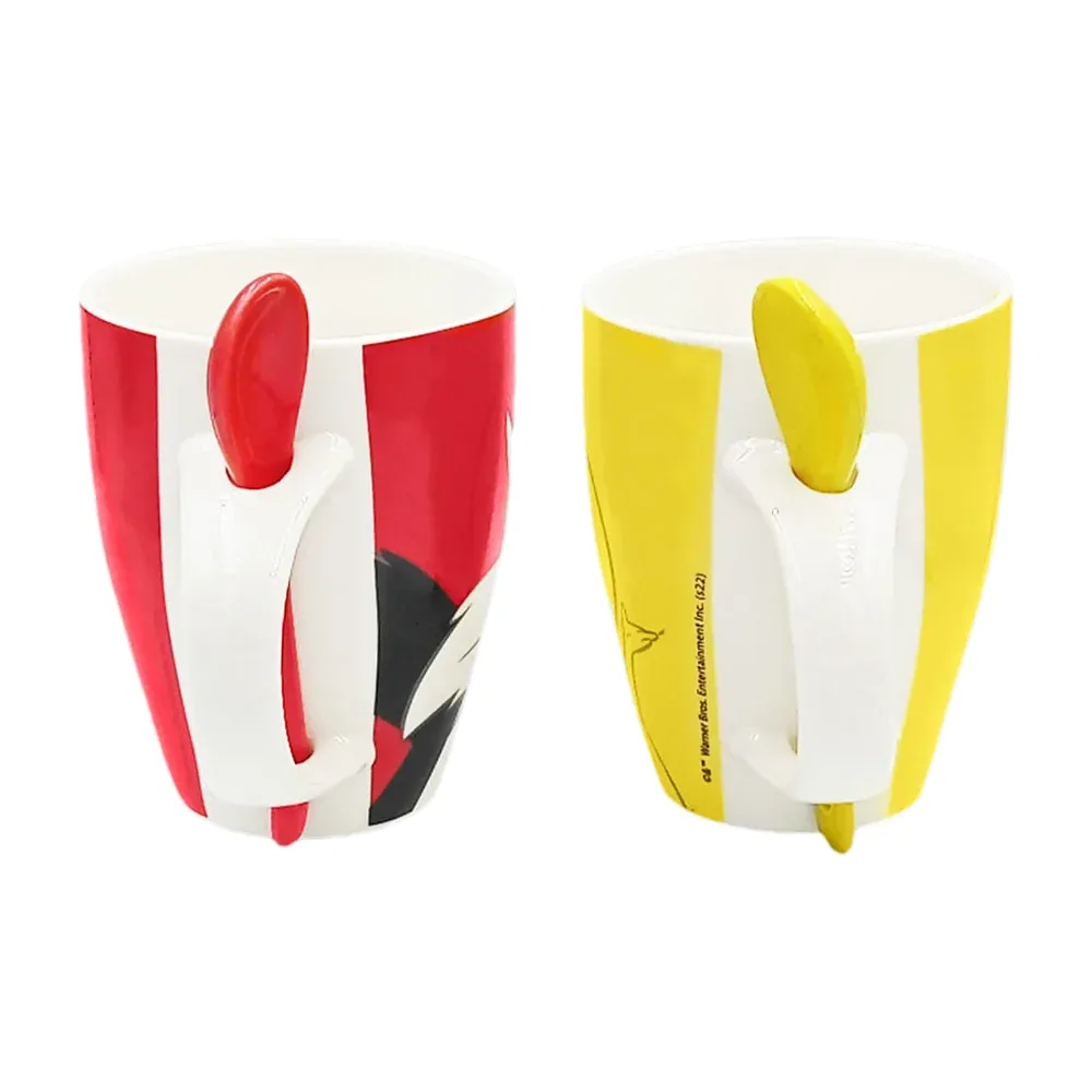 Juego de 2 tazas de porcelana con cucharas de cerámica y diseño de silvestre y piolín con capacidad para 340ml / looney tunes / 1738-285