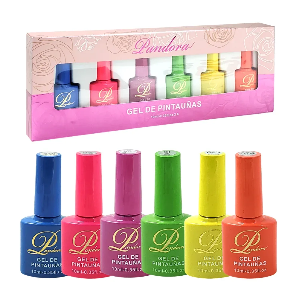 Set pandora con 6 esmalte para uñas de 10ml en tonos neón, variedad de colores