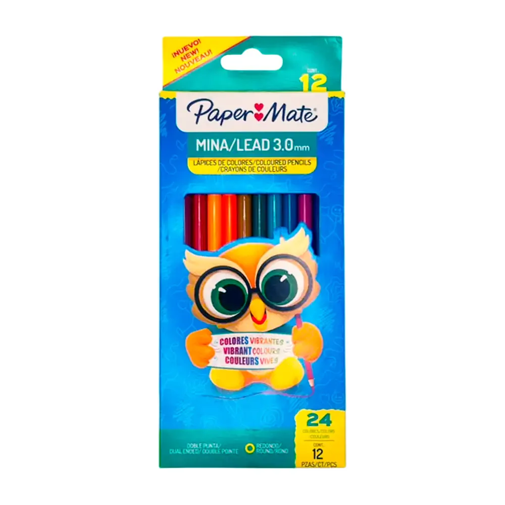 Caja con 12 lápices de colores, doble punta, redondos que dan 24 tonos con mina de 3.0mm / 28520
